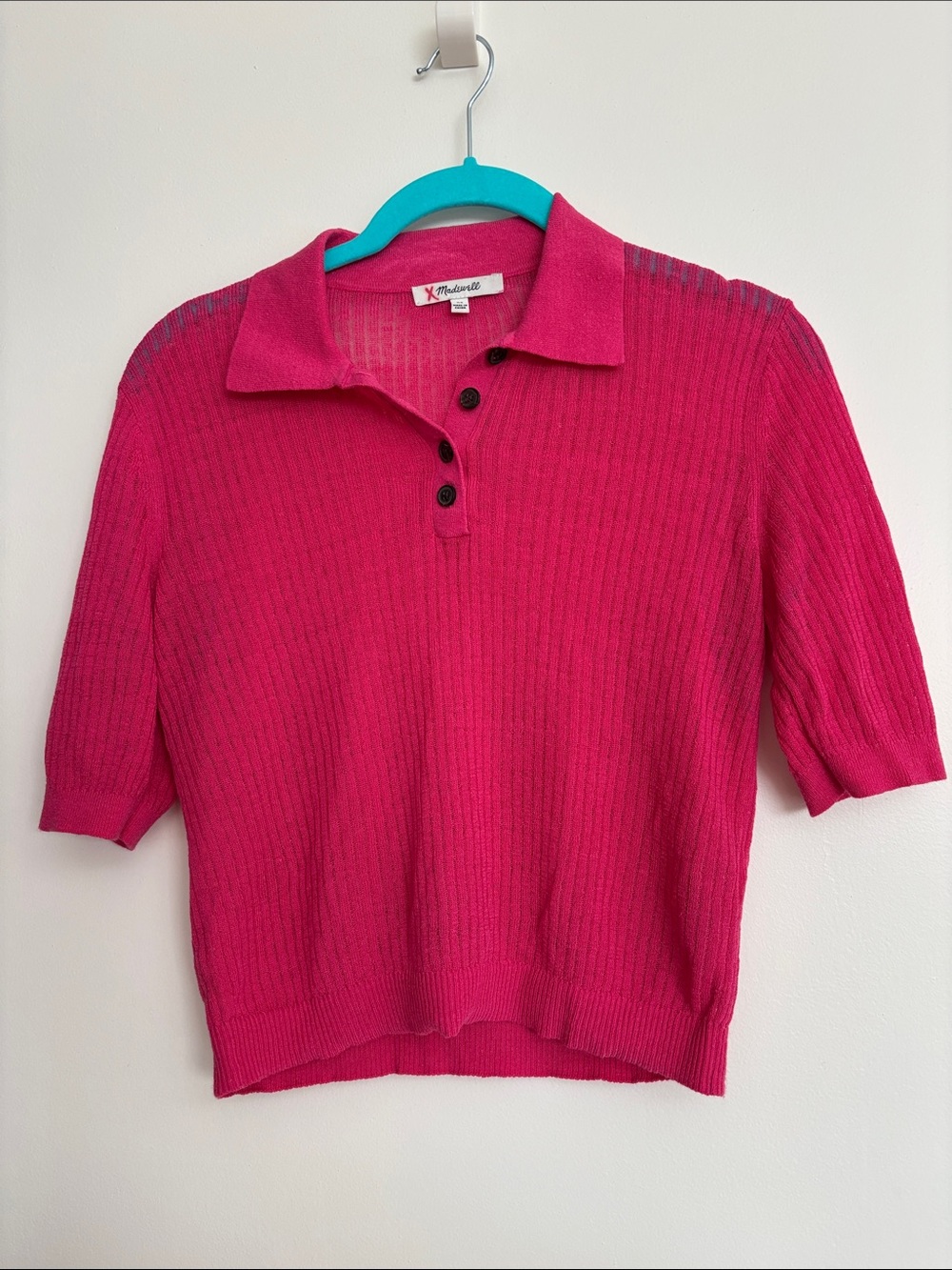 Madewell Short Sleeve Ribbed Polo - Fuchsia